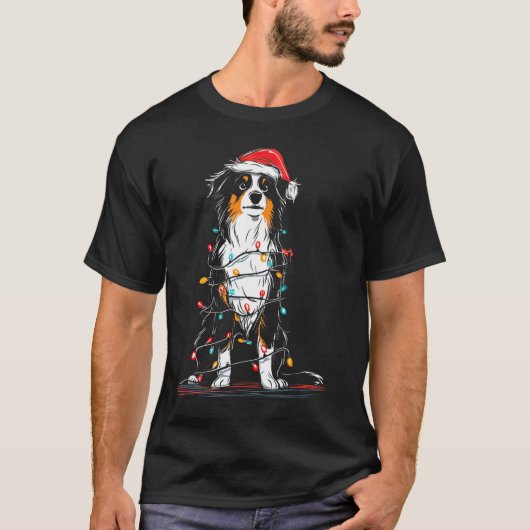 T-shirt Australian Shepherd Christmas Graphics Dog Lights  (Devant)