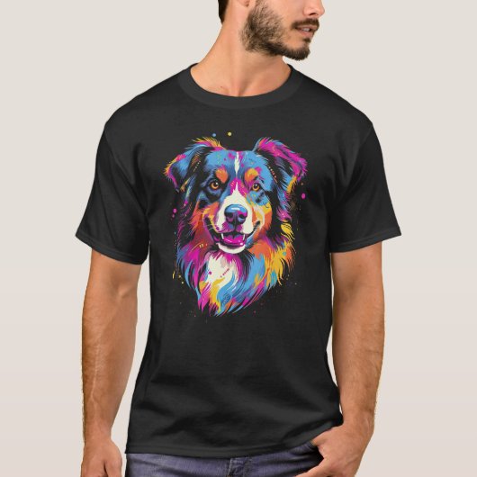 T-shirt Australian Shepherd Dog Border Collie Graffiti Art (Devant)