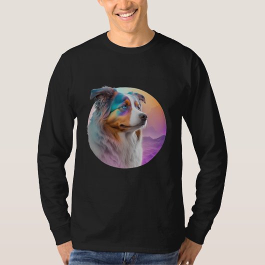 T-shirt Australian Shepherd Vaporwave Retrowave Aesthetic  (Devant)