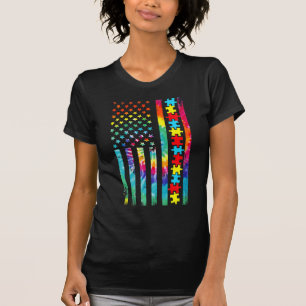 T-shirt Autism American Flag Tee Tie Dye Sensibilisation s