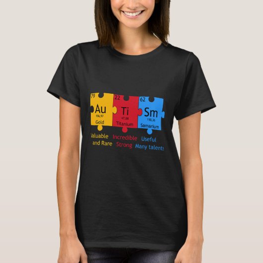 T-shirt Autism Aware Puzzle Chemical Element (Devant)
