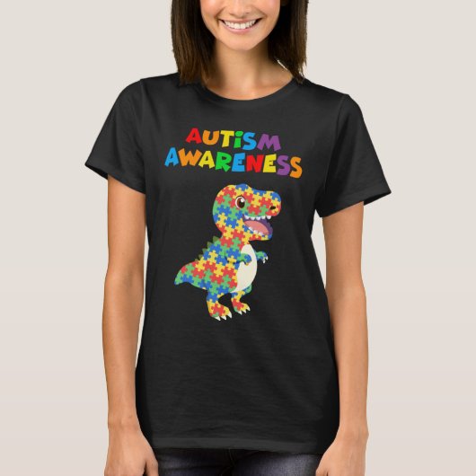 T-shirt Autism Awareness 2023 Cute Rex Dinosaur Puzzle Kid (Devant)