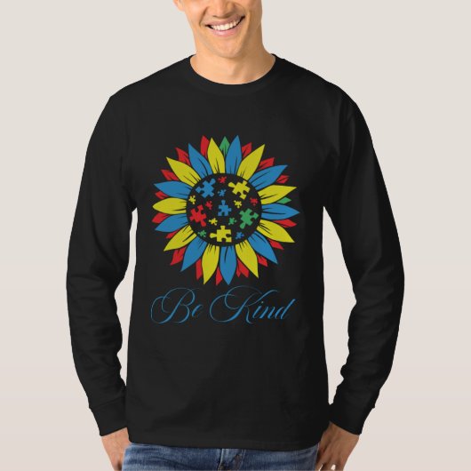T-shirt Autism Awareness Be Kind Puzzle Piece Sunflower Wo (Devant)