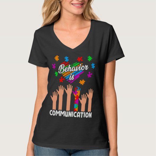 T-shirt Autism Awareness Behavior Is Communication Support (Devant)