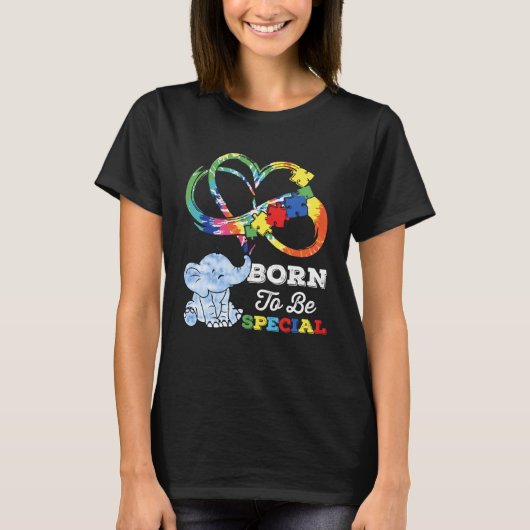 T-shirt Autism Awareness Born Special Elephant Infinity Lo (Devant)