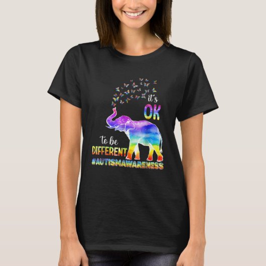 T-shirt Autism Awareness Butterfly Elephant It s Ok To Be  (Devant)