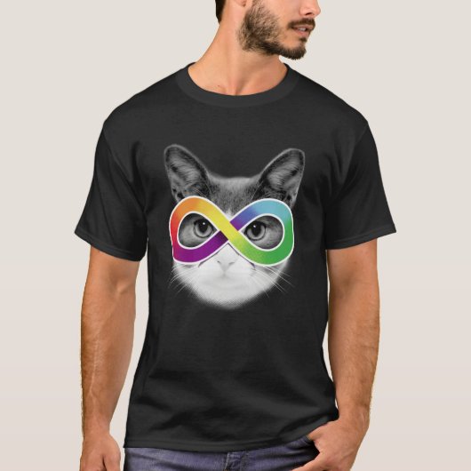 T-shirt Autism Awareness Cat Wearing Infinity Symbol Glass (Devant)