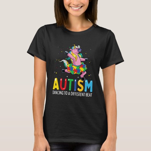 T-shirt Autism Awareness Dancing Unicorn Puzzle Piece Kids (Devant)
