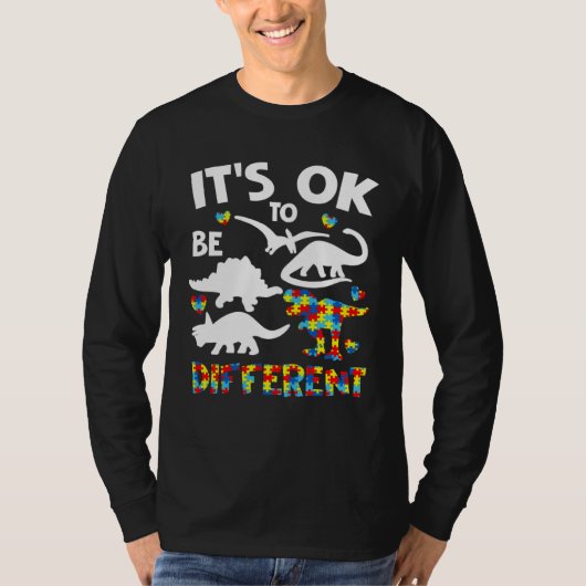 T-shirt Autism Awareness Dinosaur Kid Boys Its Ok To Be Di (Devant)
