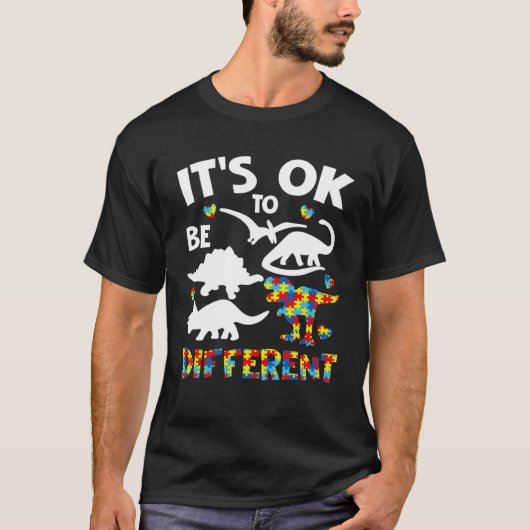 T-shirt Autism Awareness Dinosaur Kid Boys Its Ok To Be Di (Devant)