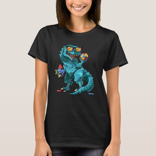 T-shirt Autism Awareness Dinosaur Shirt T Rex Heart Puzzle (Devant)