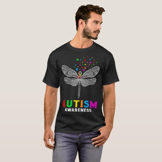 T-shirt Autism Awareness Dragonfly Puzzle Pieces Support A (Devant entier)