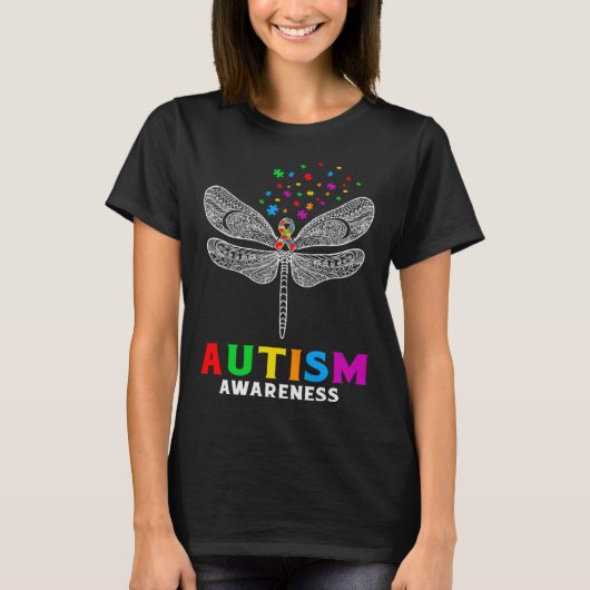 T-shirt Autism Awareness Dragonfly Puzzle Pieces Support A (Devant)