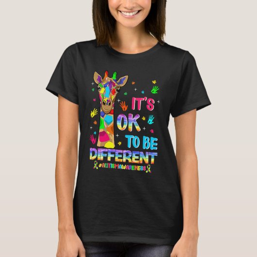 T-shirt Autism Awareness Giraffe Flower Its Ok To Be Diffe (Devant)