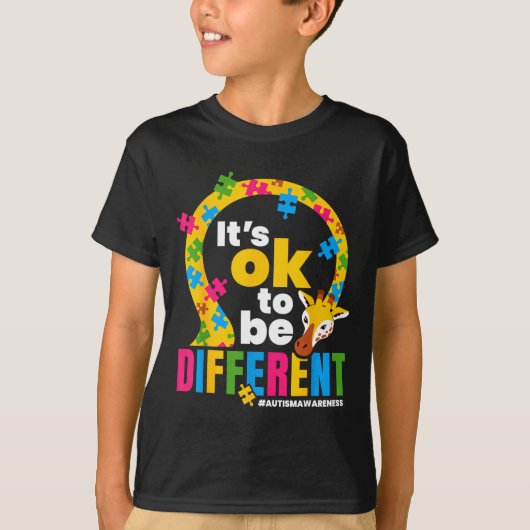T-shirt Autism Awareness Giraffe It’s Ok To Be Different G (Devant)