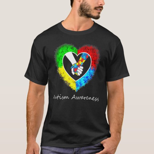 T-shirt Autism Awareness Hands In Heart Puzzle Pieces (Devant)