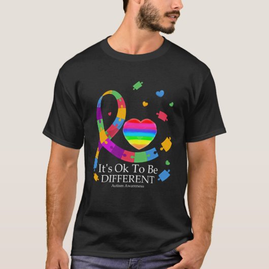 T-shirt Autism Awareness It s Ok To Be Different Ribbon Pu (Devant)