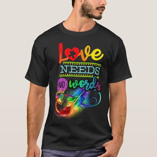 T-shirt Autism Awareness Love Feather Rainbow Puzzle Infin (Devant)