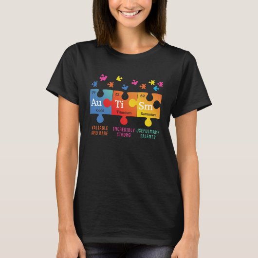 T-shirt Autism Awareness Puzzle Chemical Elements (Devant)