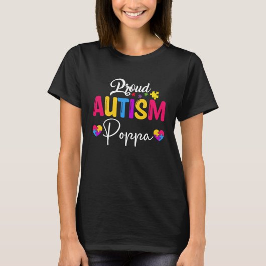 T-shirt Autism Awareness Puzzle Ribbon Proud Autism Poppa (Devant)