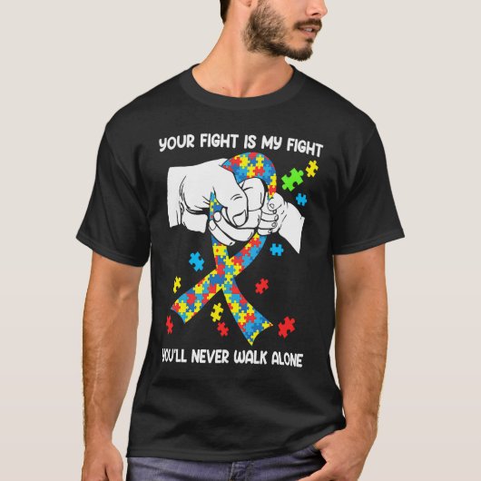 T-shirt Autism Awareness You Will Never Walk Alone Support (Devant)