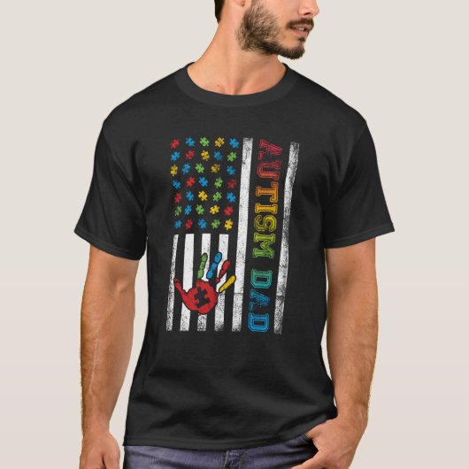 T-shirt Autism Dad American Flag Autism Awareness (Devant)