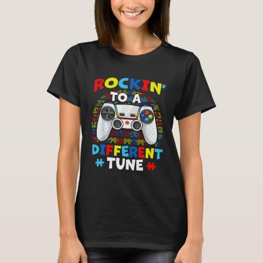 T-shirt Autism Game Rocking To A Different Tune For Gamer (Devant)
