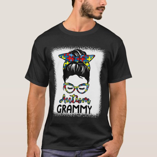 T-shirt Autism Grammy Messy Bun Bleached Sensibilisation s (Devant)