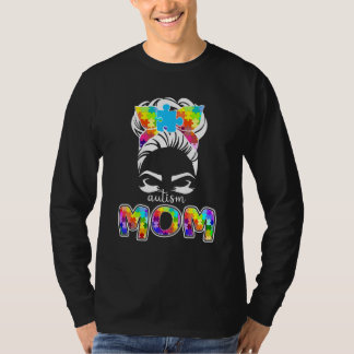 T-shirt Autism Maman Messy Bun Lunettes de soleil Bandana
