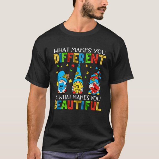 T-shirt Autism Puzzle Piece Gnomes  Different Beautiful Au (Devant)