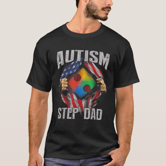 T-shirt Autism Step Papa American Flag Sensibilisation sur (Devant)