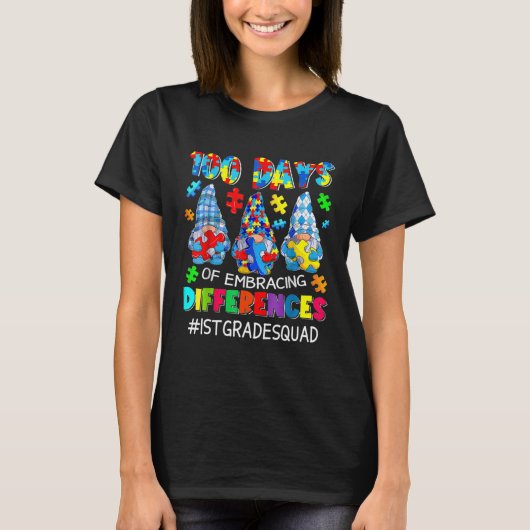 T-shirt Autism Teacher 100 Days Of Embracing Differences 1 (Devant)