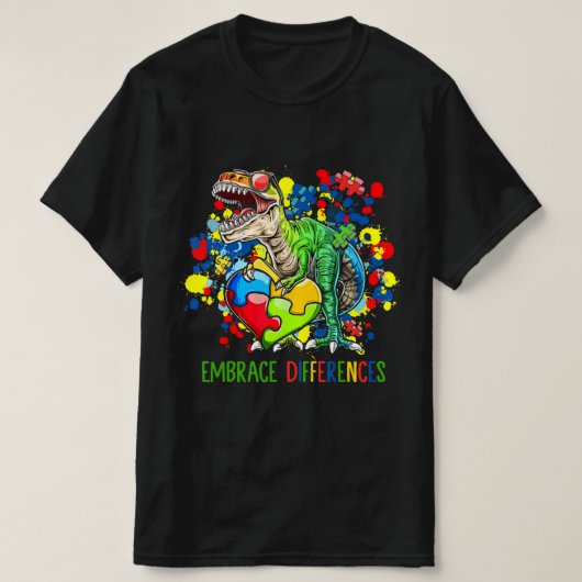T-shirt Autisme Accepter les différences Dinosaur T-Rex en (Design devant)