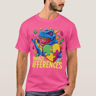T-shirt Autisme Accepter les différences Dinosaur TRex Cou