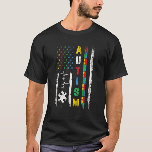 T-shirt Autisme American Flag Puzzle Sensibilisation sur l (Devant)