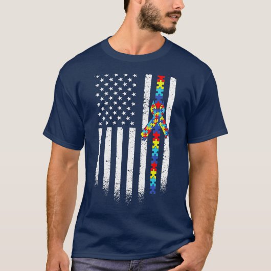 T-shirt Autisme American Flag Sensibilisation sur l'autism (Devant)