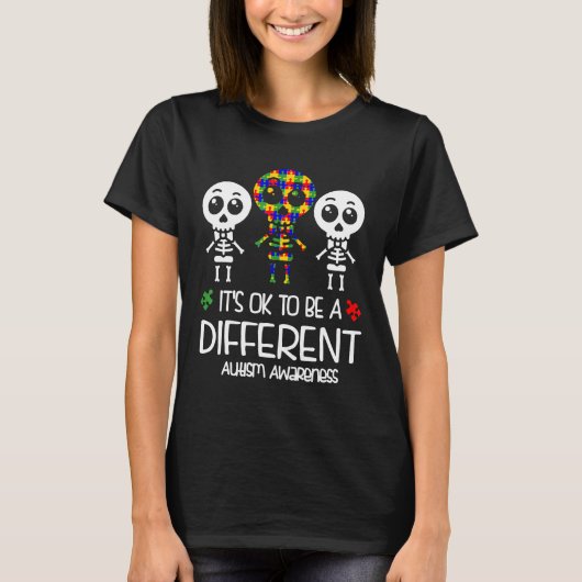 T-shirt Autisme-Autisme Squelette Mignon C'est Ok Différen (Devant)