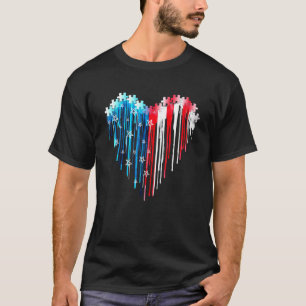 T-shirt Autisme Cœur 4 Juillet Puzzle Patriotique Américai