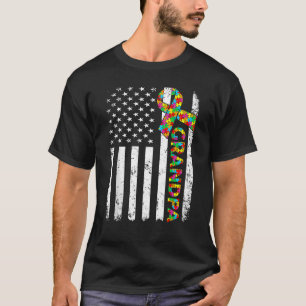 T-shirt Autisme déprimé Grand-père Américain Drapeau Famil