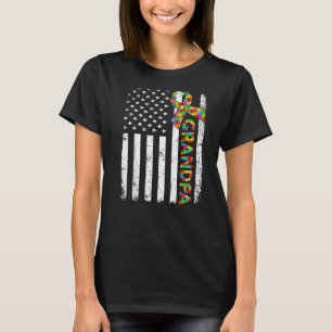 T-shirt Autisme déprimé Grand-père Américain Drapeau Famil
