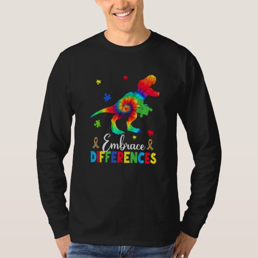 T-shirt Autisme Dinosaur Puzzle Pièce Embrasser les différ (Devant)