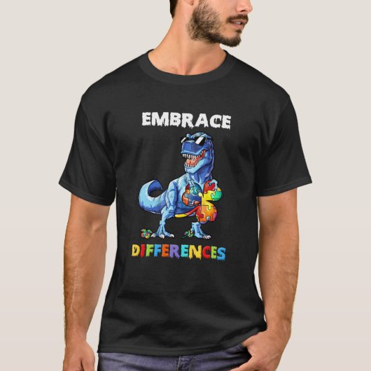 T-shirt Autisme Dinosaure Embrasser Différences Trèfle Puz (Devant)