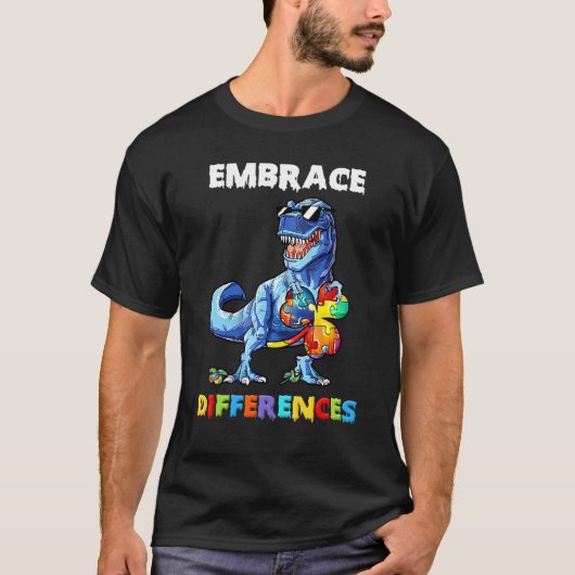 T-shirt Autisme Dinosaure Embrasser Différences Trèfle Puz (Devant)