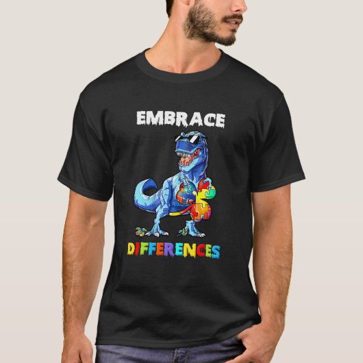 T-shirt Autisme Dinosaure Embrasser Différences Trèfle Puz (Devant)