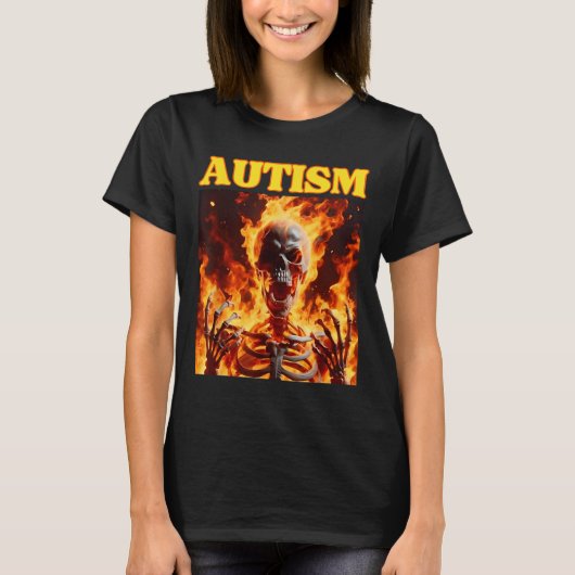 T-shirt Autisme Drôle Cringe Dur Skeleton Mème Flames (Devant)