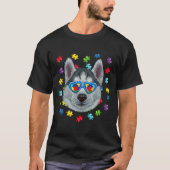 T-shirt Autisme drôle Sibérie Husky Puzzle Lunettes de sol (Devant)