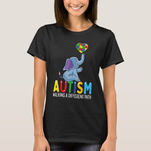 T-shirt Autisme Eléphant Marcher Un Chemin Différent Pour (Devant)