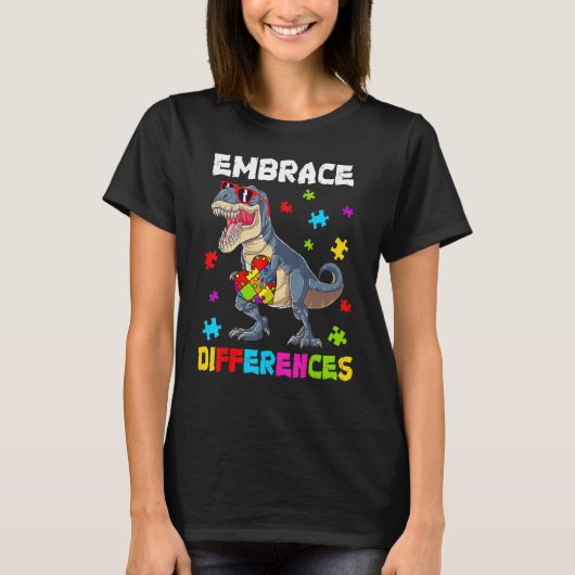 T-shirt Autisme Embrasser les différences Dinosaur Rex Enf (Devant)