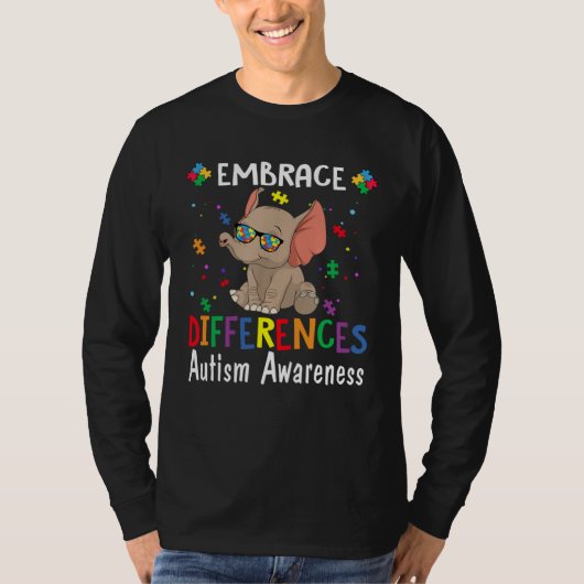 T-shirt Autisme Embrasser les Différences Éléphant Puzzle (Devant)
