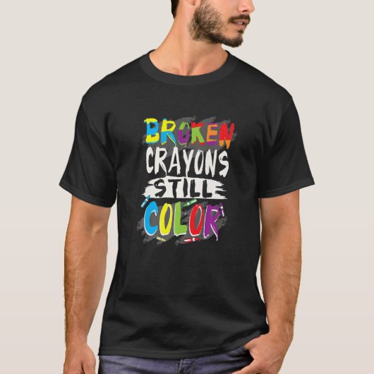 T-shirt Autisme enseignant cassé Crayons Couleur Autisme (Devant)